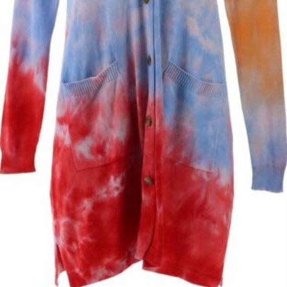 NWT LOGO LORI GOLDSTEIN HAND TIE-DYE BUTTON CARDIGAN SWEATER VIOLET COMBO XXS - Picture 3 of 9